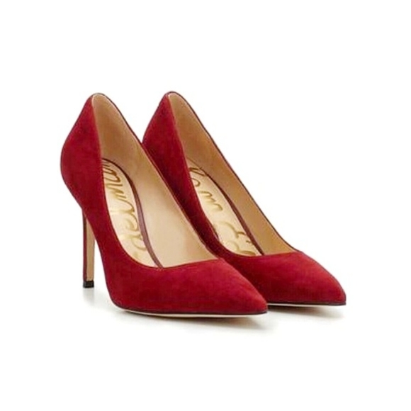 Sam Edelman Hazel Deep Red Magenta Suede Leather Pumps - Picture 14 of 14